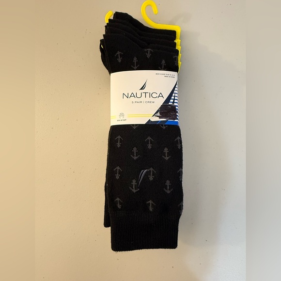 Nautica Men's Black Crew Socks with Anchor Design - 5 Pack - Picture 1 of 3